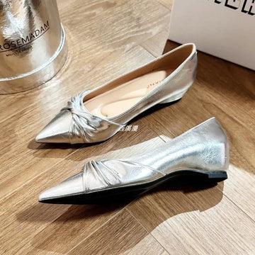 Xajzpa New Fashion Women Flats Pointed Shoes for Women Apricot Leather Casual Loafers Slip on Moccasins Large Size Flat Shoes for Women